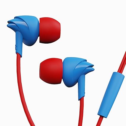 Boat BassHeads 100 in-Ear Wired Earphones with Hawk Inspired Design, Integrated Multifunction Control, Super Extra Bass and Instant Voice Assistant (Red and Blue)