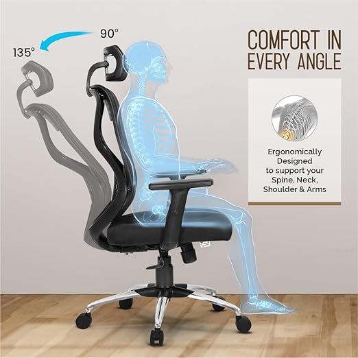 Merlion Office Chair, High Back Mesh Ergonomic Home Office Desk Chair with 3 Years Warranty, Adjustable Armrests, Adjustable Lumbar Support, Tilt Lock Mechanism (Black)