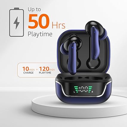 TWS in-Ear Earbuds (AB-T01A) with Up to 50 Hours of Fast Charging | Dual 10mm Drivers | IPX4 Water-Resistance | Bluetooth 5.3 | Charging Case with Mic | Touch Control (Blue)