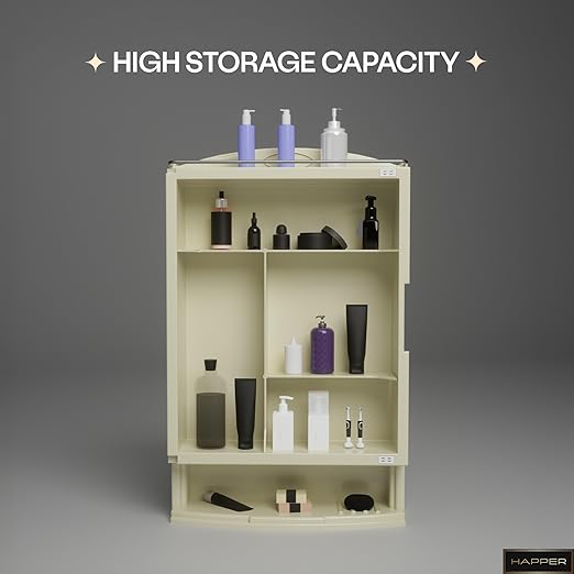 Happer Plastic Premium Multipurpose Wall Mounted Storage Cabinet with Mirror, Prime Look (Ivory)