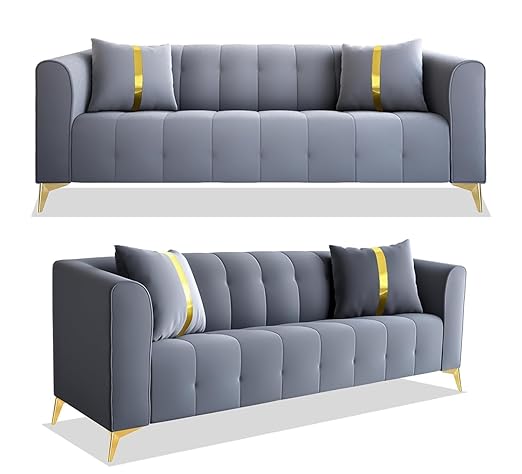A to Z Furniture Wood Classic 3+1+1=5 Seater Sofa Set Luxury Chesterfield Sofa for in Home Living Room and Office (Grey 3+1+1)