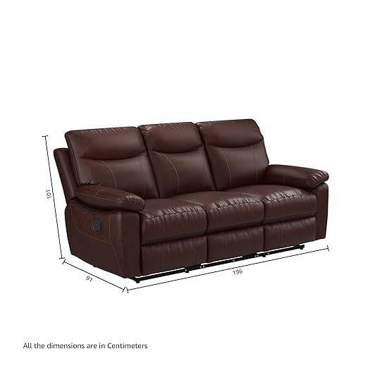 Solimo Ranttila Manual 3 Seater Leatherette Recliner (Dark Brown)