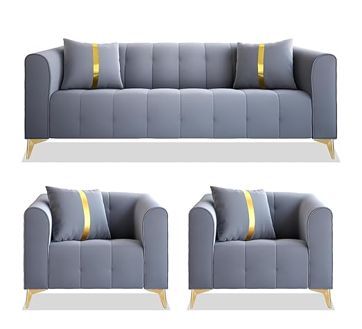 A to Z Furniture Wood Classic 3+1+1=5 Seater Sofa Set Luxury Chesterfield Sofa for in Home Living Room and Office (Grey 3+1+1)