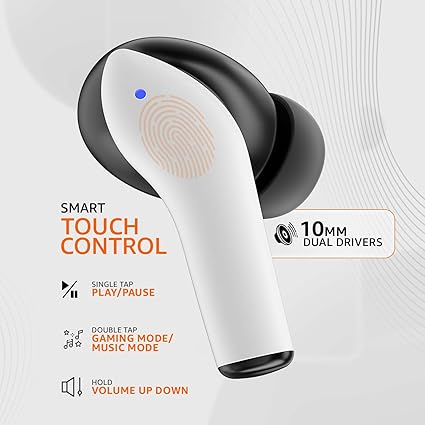 TWS in-Ear Earbuds (AB-T08) with Up to 50 Hours of Fast Charging | Dual 10mm Drivers | IPX4 Water-Resistance | Bluetooth 5.3 | Charging Case with Mic | Touch Control (White)