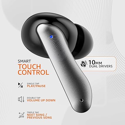 TWS in-Ear Earbuds (AB-T01A) with Up to 50 Hours of Fast Charging | Dual 10mm Drivers | IPX4 Water-Resistance | Bluetooth 5.3 | Charging Case with Mic | Touch Control (Black)
