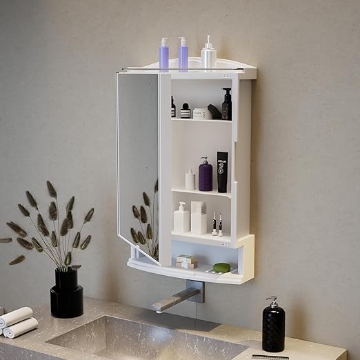 Happer Plastic Premium Multipurpose Wall Mounted Storage Cabinet with Mirror, Prime Look (White)