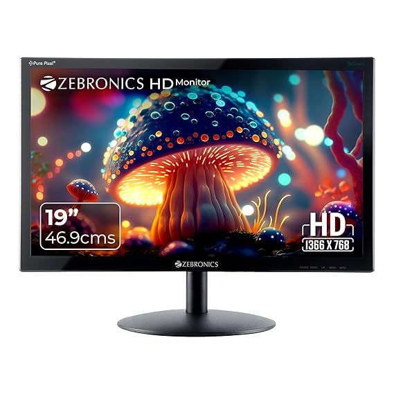 ZEBRONICS Zeb-V19Hd 18.5 Inch (46.99 cm) Led Monitor with Supporting Hdmi, Vga Input, Hd 1366 X 768 Pixels, 16.7M Colors, Glossy Panel, Slim Design and Wall Mountable, Black
