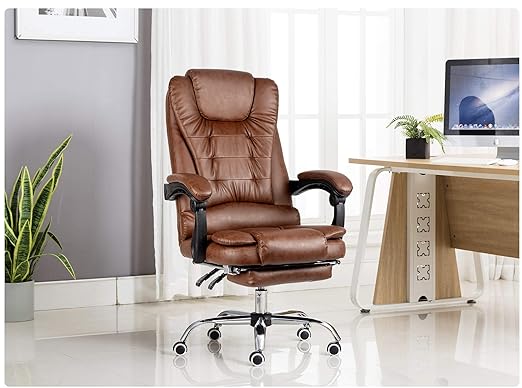 Kepler Brooks Italia Premium Leatherette Office Chair for Work | 3 Year Warranty | Boss Chair for Office, Ergonomic Executive Chair, Cushioned Arms & Seat, Leg Rest, Heavy Duty Metal Base (Brown)