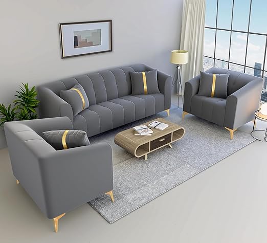 A to Z Furniture Wood Classic 3+1+1=5 Seater Sofa Set Luxury Chesterfield Sofa for in Home Living Room and Office (Grey 3+1+1)