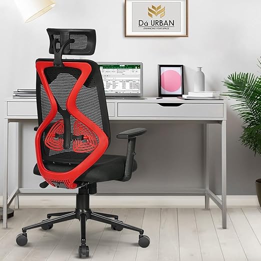 Merlion Office Chair, High Back Mesh Ergonomic Home Office Desk Chair with 3 Years Warranty, Adjustable Armrests, Adjustable Lumbar Support, Tilt Lock Mechanism (Red)