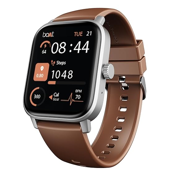 Boat Wave Call 3 Smartwatch with 1.83" HD Display with Animated Watch Faces; BT Calling, Functional Crown, Multiple Sports Modes, IP68, HR, SpO2 Monitor, Smart Watch for Men and Women (Timber Brown)