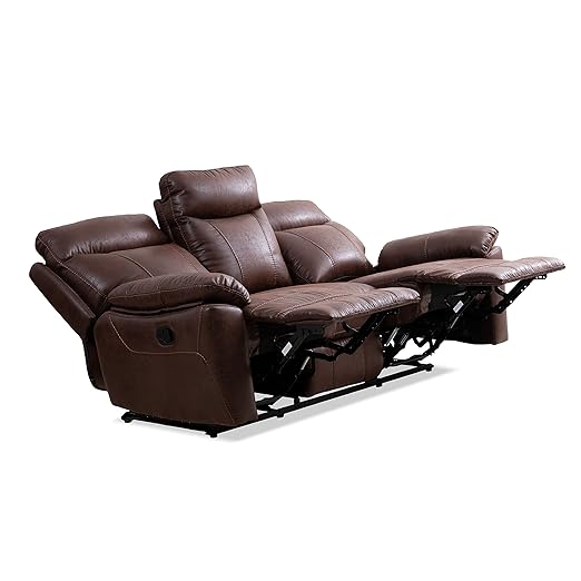 Solimo Ranttila Manual 3 Seater Leatherette Recliner (Dark Brown)