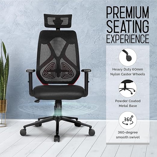 Merlion Office Chair, High Back Mesh Ergonomic Home Office Desk Chair with 3 Years Warranty, Adjustable Armrests, Adjustable Lumbar Support, Tilt Lock Mechanism (Red)