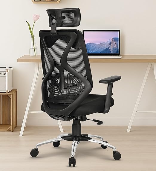 Merlion Office Chair, High Back Mesh Ergonomic Home Office Desk Chair with 3 Years Warranty, Adjustable Armrests, Adjustable Lumbar Support, Tilt Lock Mechanism (Black)