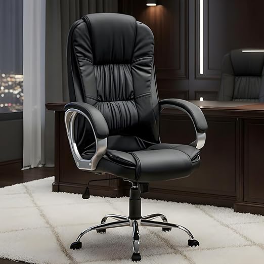 MRC EXECUTIVE CHAIRS ALWAYS INSPIRING MORE M061 Ergonomic Leatherette High Back Office Chair, Heavy Duty Chrome Base, Home Office Desk Chair, 3 Years Warranty, Pre-Assembled (Black)