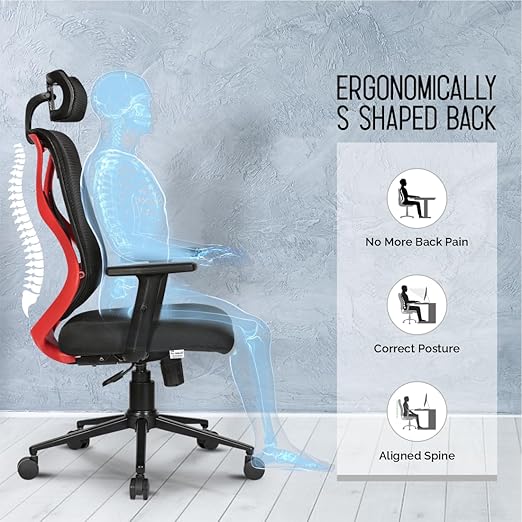 Merlion Office Chair, High Back Mesh Ergonomic Home Office Desk Chair with 3 Years Warranty, Adjustable Armrests, Adjustable Lumbar Support, Tilt Lock Mechanism (Red)
