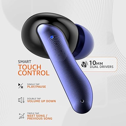 TWS in-Ear Earbuds (AB-T01A) with Up to 50 Hours of Fast Charging | Dual 10mm Drivers | IPX4 Water-Resistance | Bluetooth 5.3 | Charging Case with Mic | Touch Control (Blue)