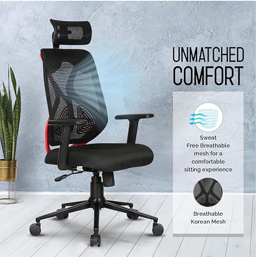 Merlion Office Chair, High Back Mesh Ergonomic Home Office Desk Chair with 3 Years Warranty, Adjustable Armrests, Adjustable Lumbar Support, Tilt Lock Mechanism (Red)