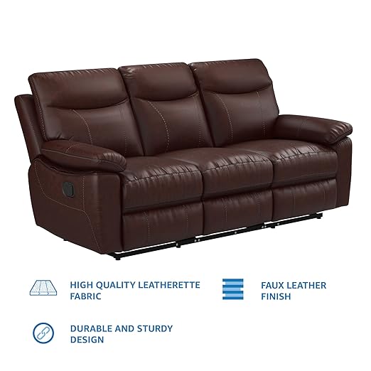 Solimo Ranttila Manual 3 Seater Leatherette Recliner (Dark Brown)
