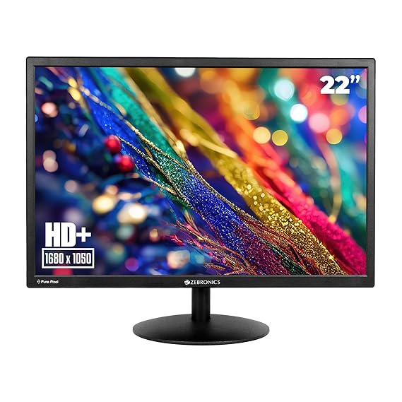 ZEBRONICS EA122 LED Monitor with HD+1680x1050, 200000:1 Contrast Ratio (Dynamic), 250cd/m? Brightness (Max), Wall Mountable, Dual Input HDMI and VGA, 16:10 Aspect Ratio, 16.7M Colors