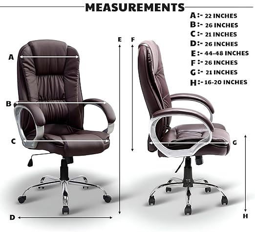 MRC M061 Ergonomic High Back Premium Leatherette Office Chair with Fixed Armrest, Heavy Duty Chrome Base, | Home Office Desk Chair, 3 Years Warranty, Pre-Assembled (Brown)