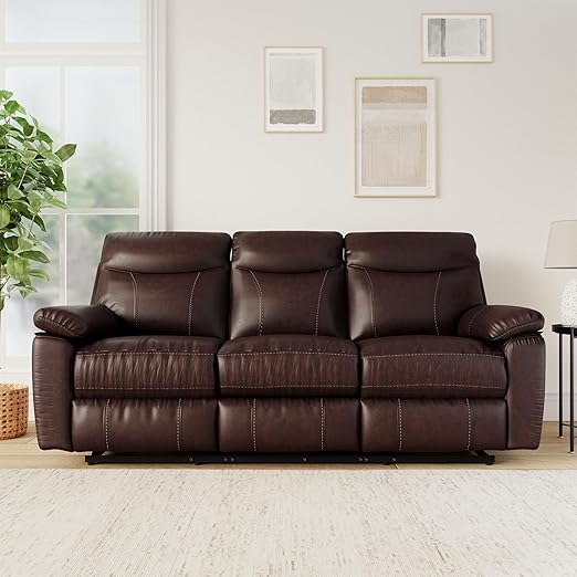 Solimo Ranttila Manual 3 Seater Leatherette Recliner (Dark Brown)